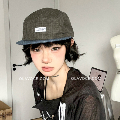 春夏平檐格纹五片帽子