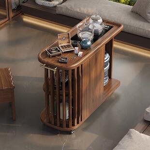 CLX02#胡桃木可移动茶台茶水柜茶桌泡茶边几小推车储物柜沙发边柜