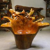 原木根雕靠背椅木桩底坐椅子木墩香樟木树桩木头根雕凳子J11176