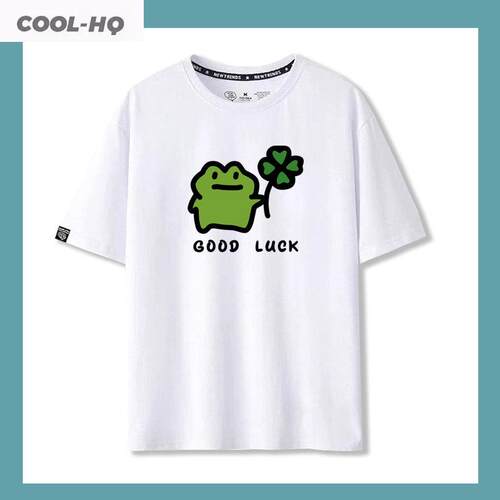 四叶草小青蛙good luck好运卡通男女学生纯棉短袖T恤百搭半袖夏季