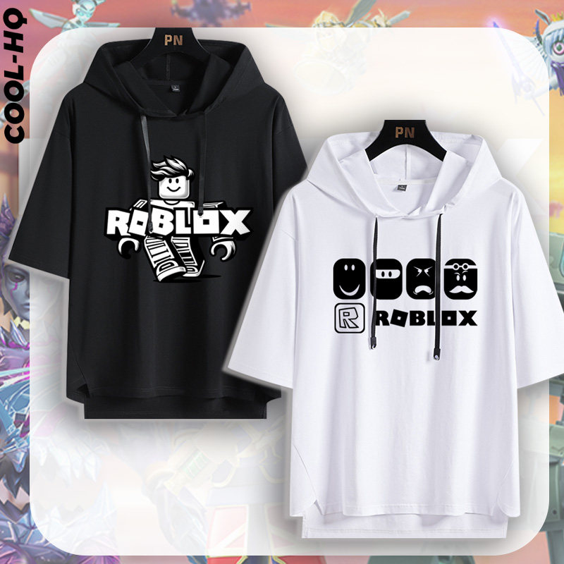 Roblox罗布乐思卡通周边连帽短袖男女学生休闲五分半截袖上衣夏季