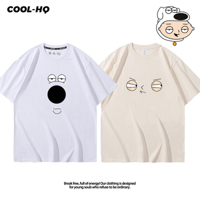 Familyguy恶搞之家饺子布莱恩狗饺周边情侣T恤男女纯棉短袖夏半袖