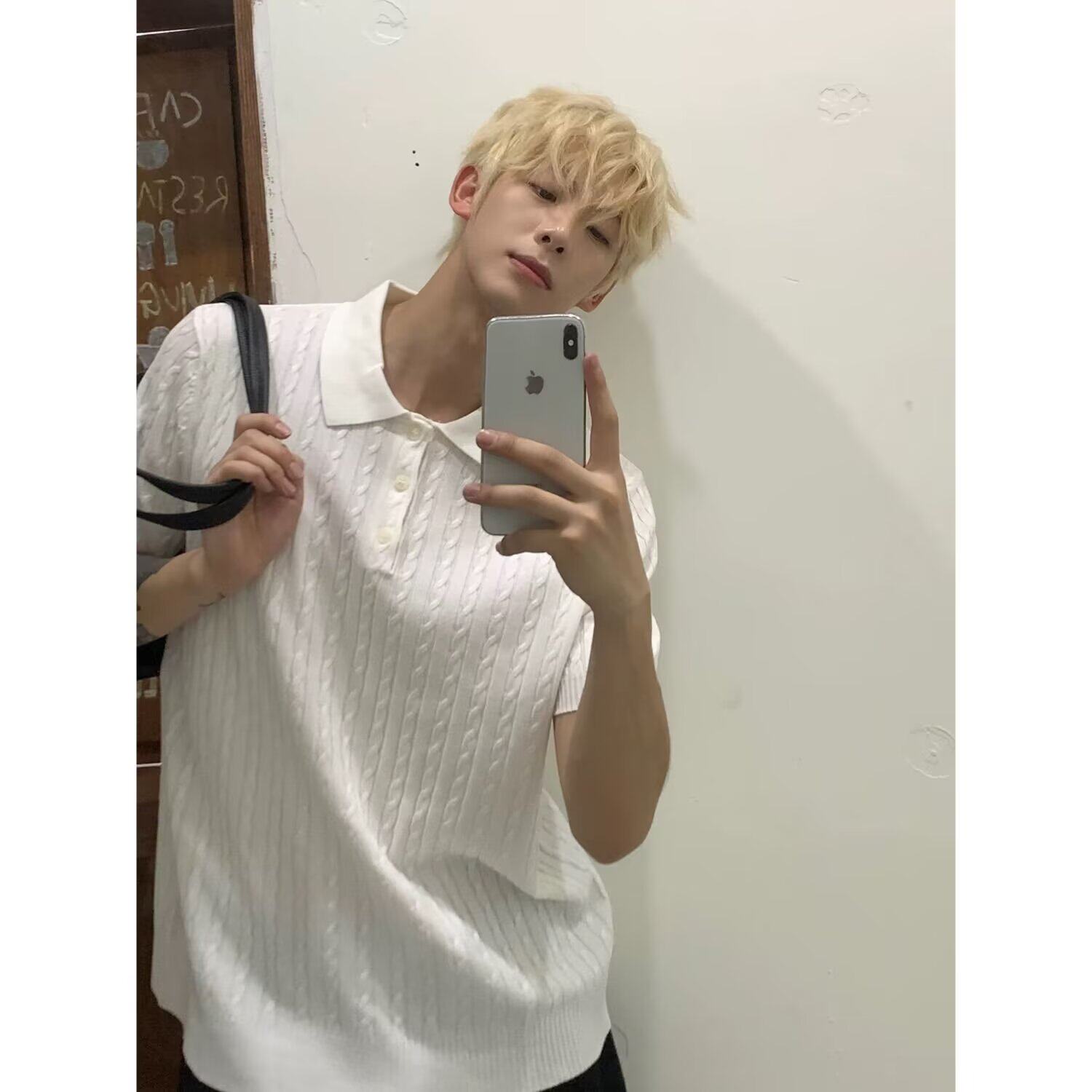 夏季美式短袖针织衫T恤男Polo衫商务休闲时尚宽松老钱风痞帅上衣