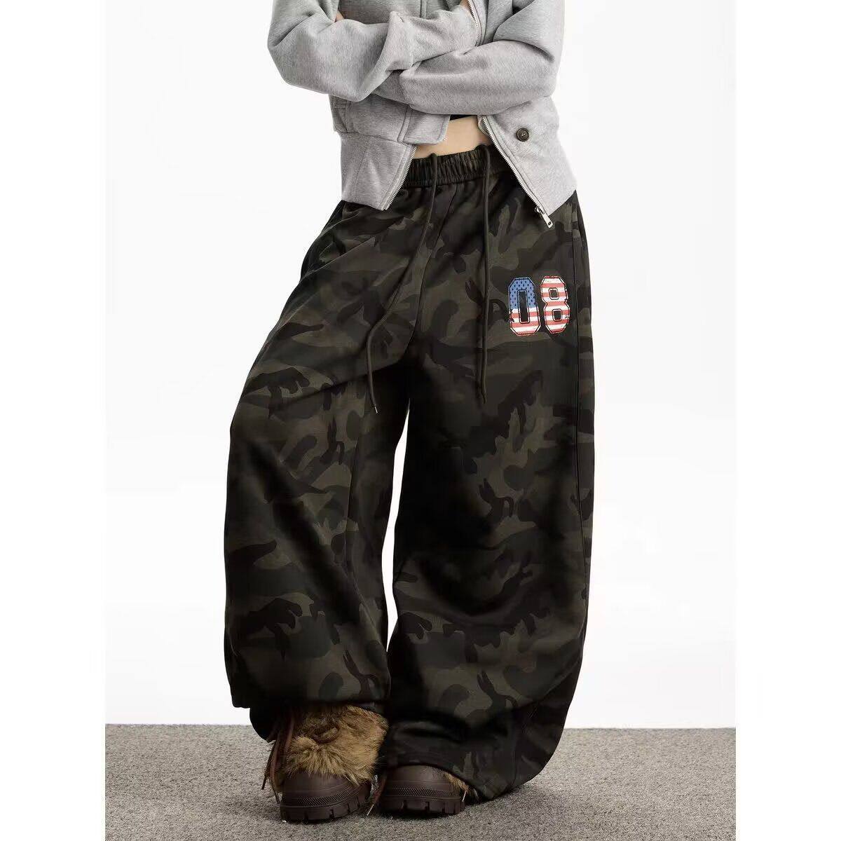 美式复古街头休闲卫裤男女辣妹街舞阔腿宽松百搭松紧腰爵士舞长裤