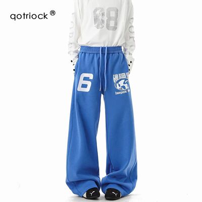 美式高街嘻哈字母刺绣阔腿卫裤