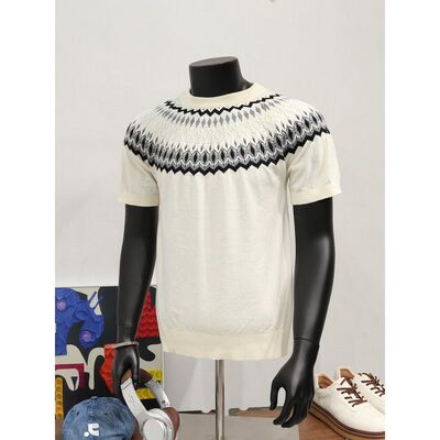 费尔岛民族风提花圆领短袖毛衣