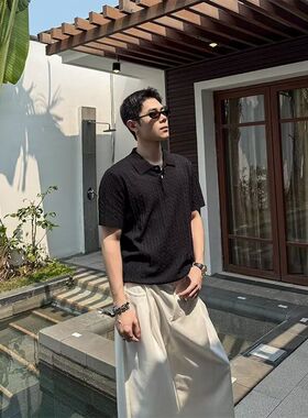 夏季翻领时尚潮流免烫针织衫上衣扣式拼色休闲短袖透气男士polo衫