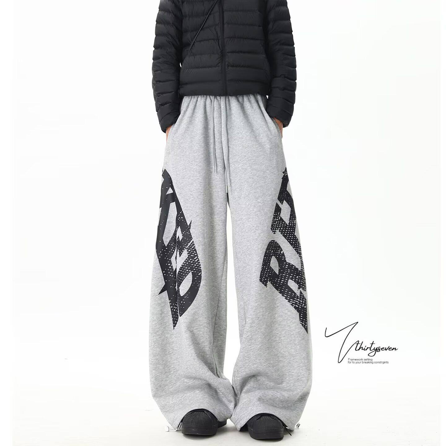 美式复古字母印花休闲裤男女宽松高街松弛感oversize运动阔腿卫裤