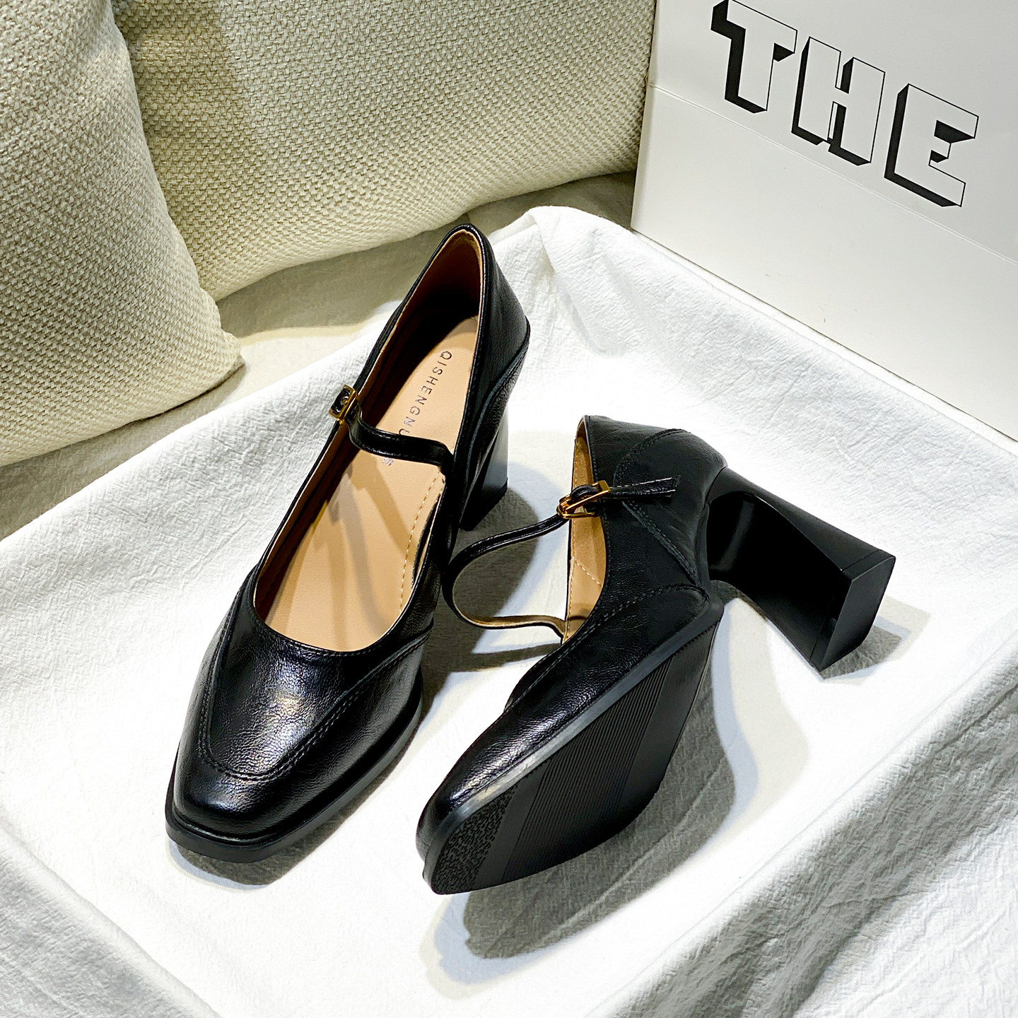 牛皮版~真皮高跟玛丽珍鞋女2026春季新款粗跟浅口一字带通勤单鞋,女鞋,浅口单鞋,淘宝优惠券,粉丝福利购,淘宝优惠卷