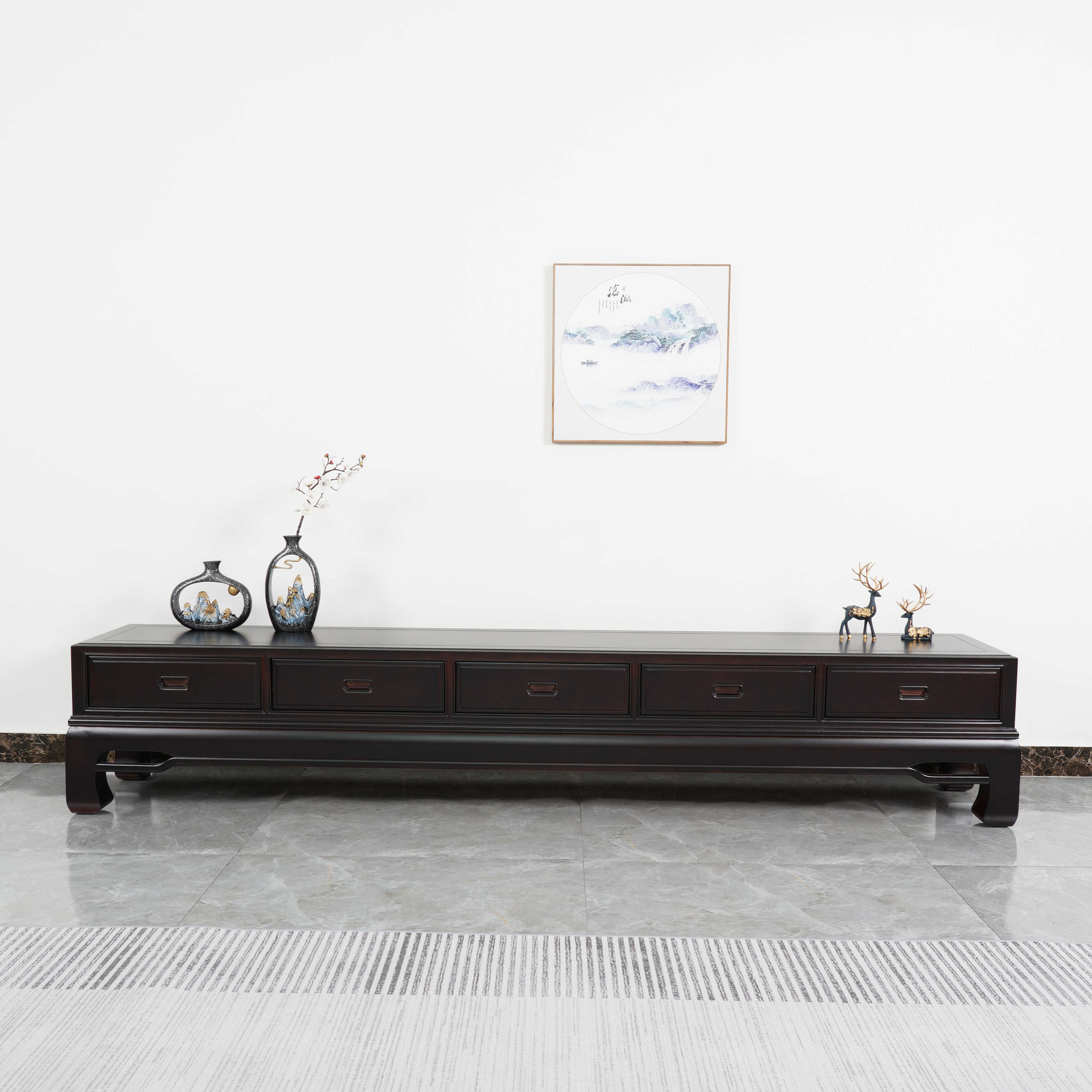 新中式全实木电视柜花梨木客厅仿古加长加高落地储物柜地柜2.0米