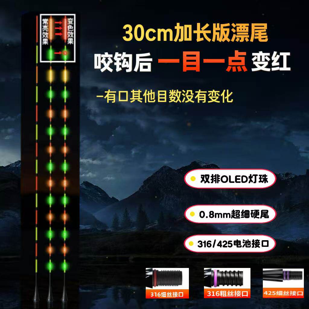 LED一目一点红长款变色漂尾配件
