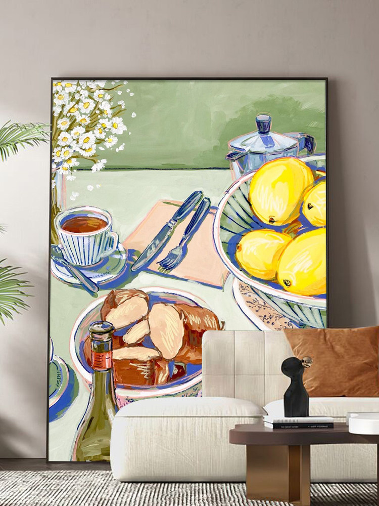 马蒂斯餐桌客厅手绘油画玄关抽象雏菊挂画水果点心小众艺术装饰画