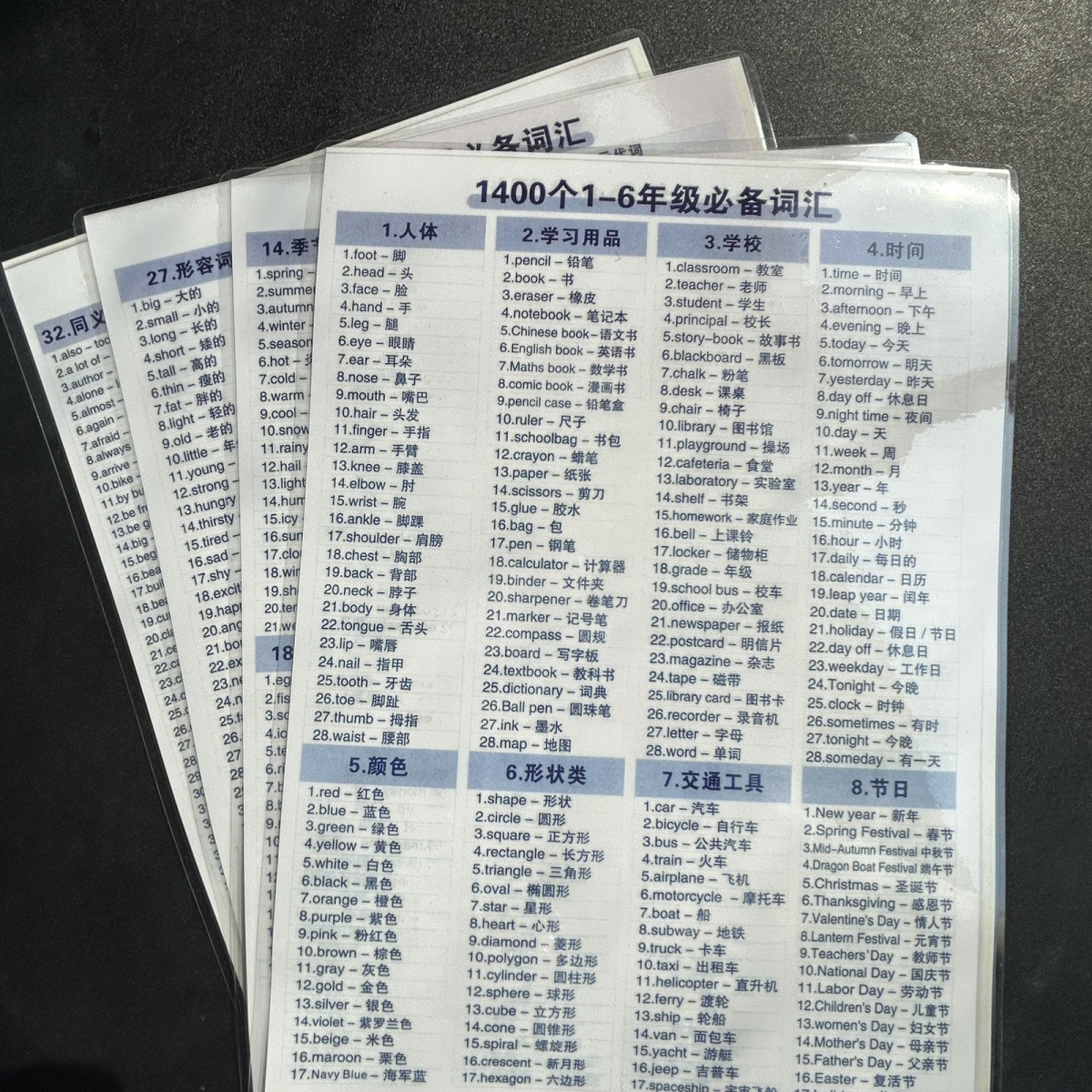 小学生英语1400词防水词汇卡