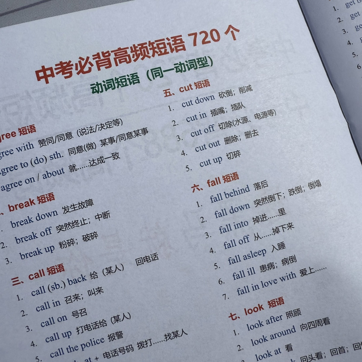 初中英语中考必背高频短语词本