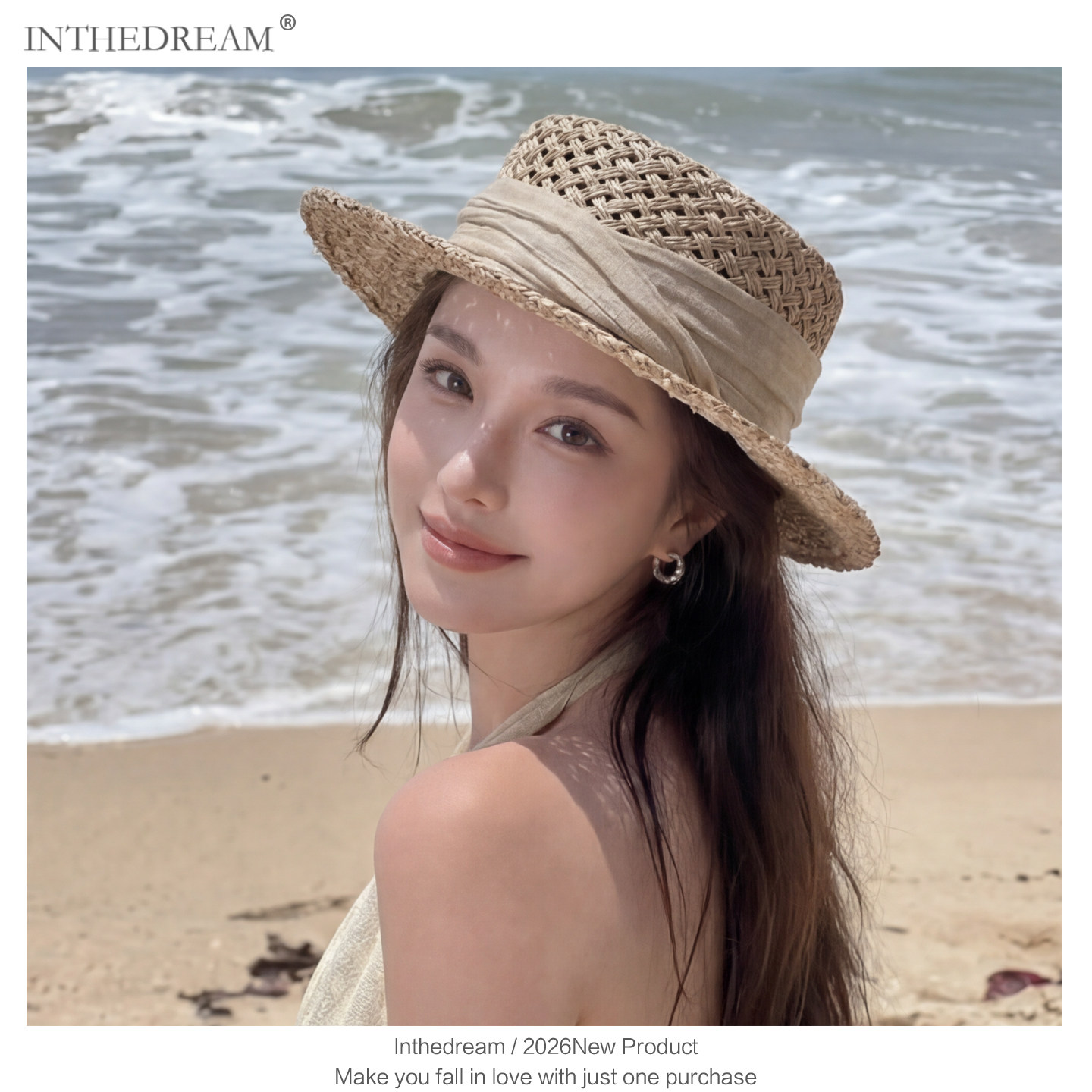 老钱风镂空缎带编织草帽夏季海边平顶帽子显脸遮阳小大头围礼帽女