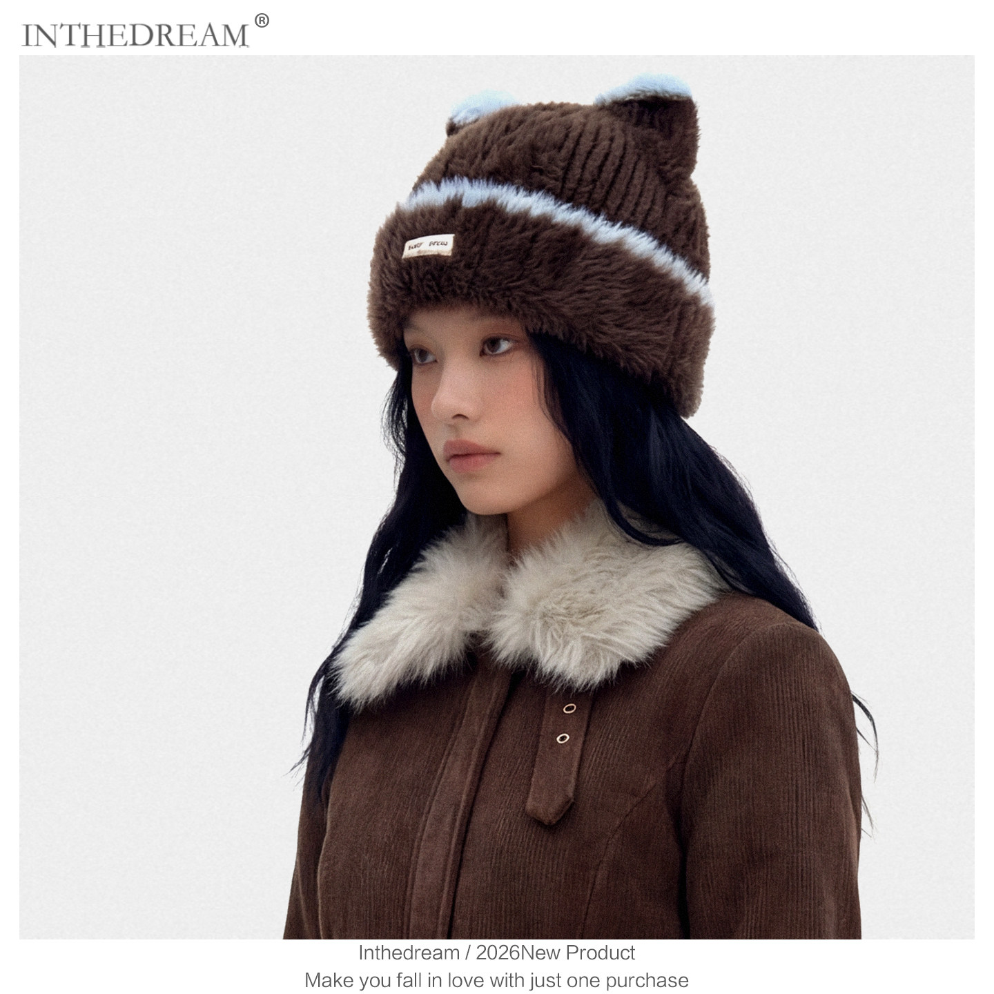 日系可爱猫耳朵毛绒针织毛线帽子女冬季保暖护耳百搭显脸小套头帽