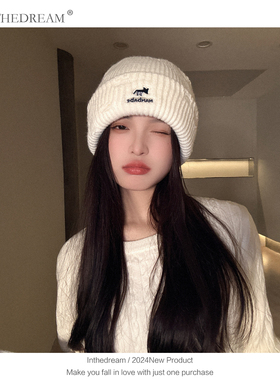 2025秋冬保暖加厚小狐狸刺绣防风骑行针织帽子女网红套头冷帽毛线