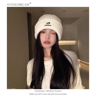 2025秋冬保暖加厚小狐狸刺绣防风骑行针织帽子女网红套头冷帽毛线