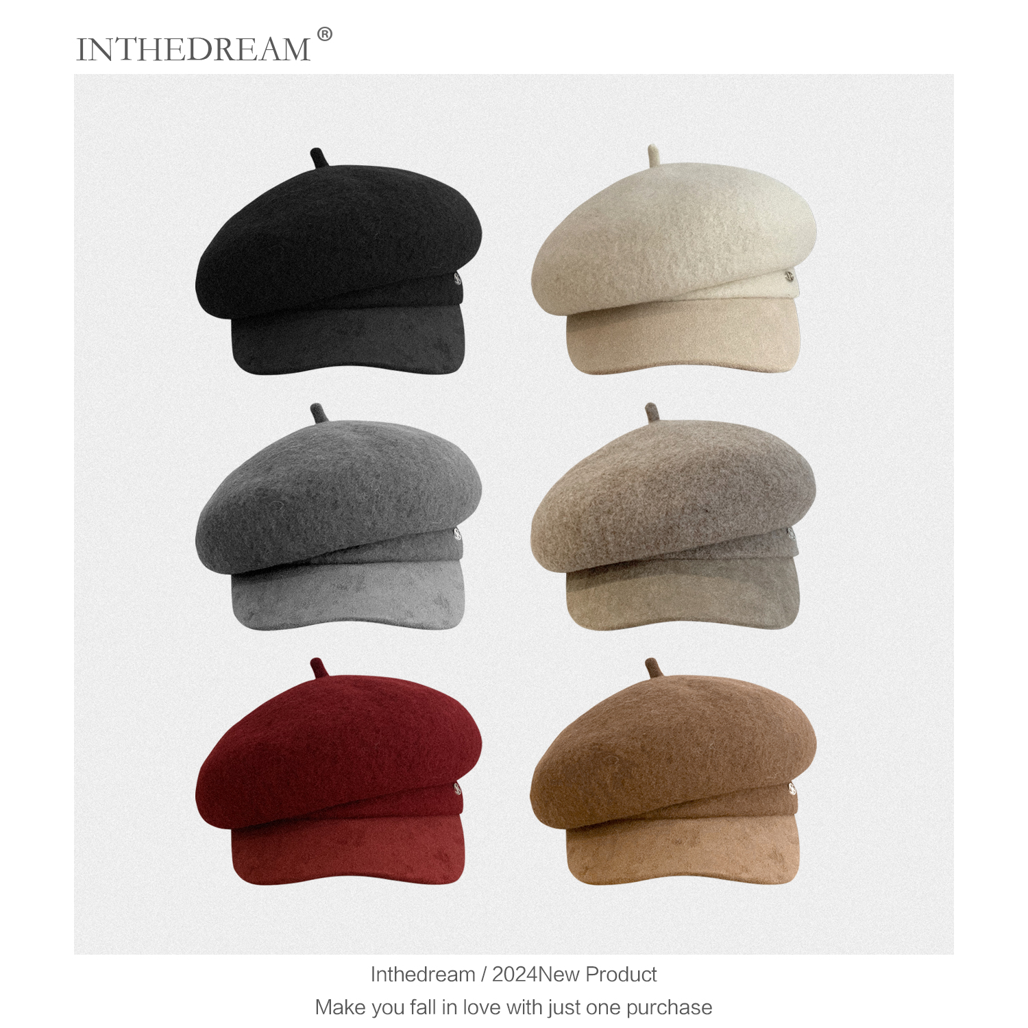 高品质2024秋冬羊毛贝雷帽子女鸭舌帽显脸小画家八角帽潮复古蓓蕾