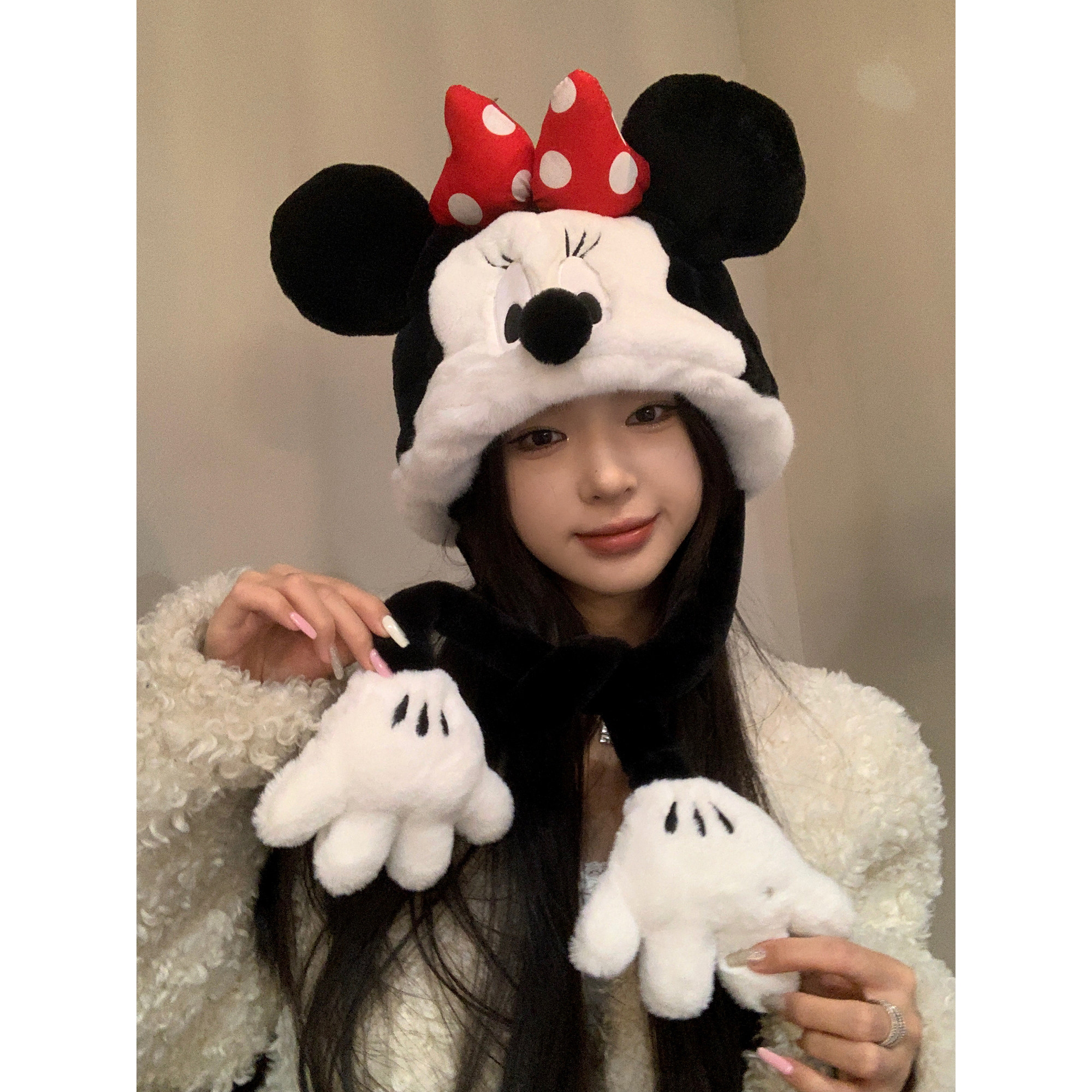 可爱帽子迪士尼女毛茸茸卡通冬季