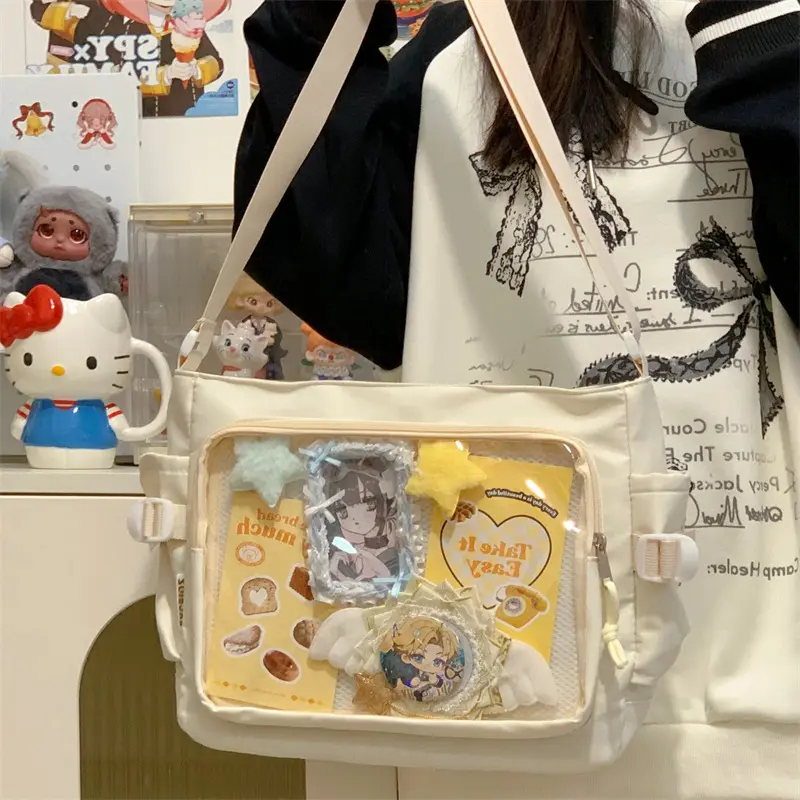 学院风透明百搭托特包女大容量韩版简约单肩包学生上课斜挎包痛包