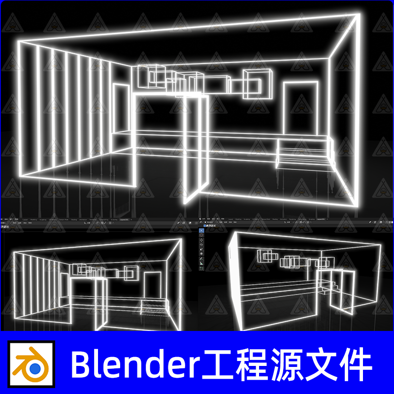 Blender发光房子透明房间场景3D模型素材