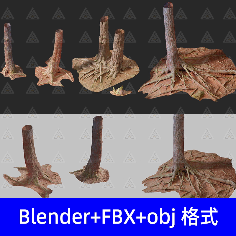 Blender maya PBR松根树干3D扫描模型松树死枯树扫描模型带4K纹理图片