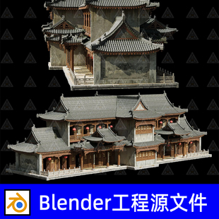 Blender中国风中式古建筑古代传统民居商铺茶馆店铺场景3d模型