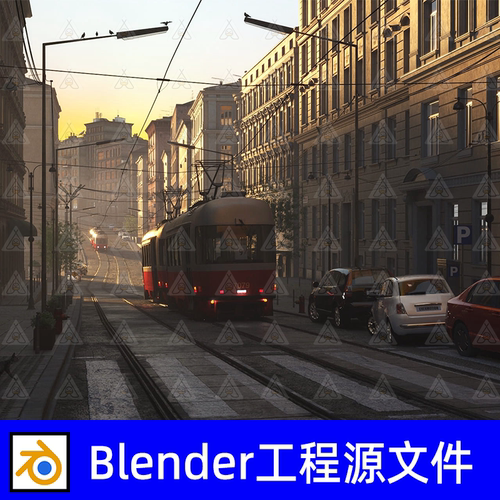 Blender场景欧式城市街道复古有轨电车3D模型素材工程源文件 - 封面