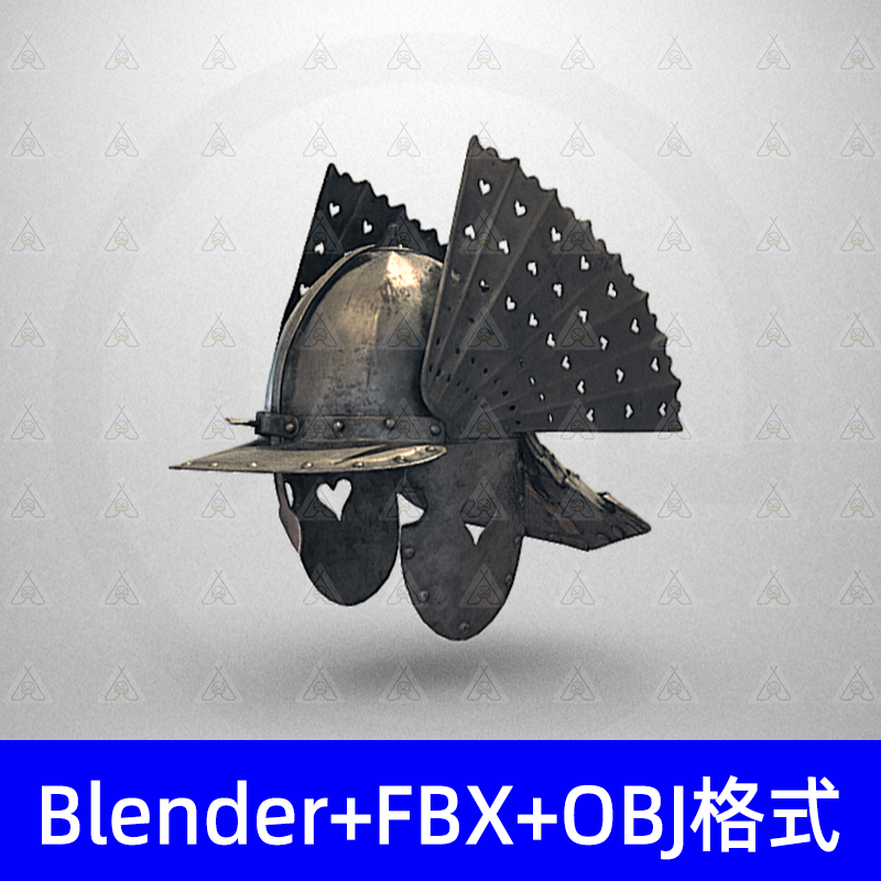 Blender中世纪战士头盔头饰3D模型C4D素材fbx建模obj