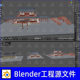 Blender日式建筑楼阁日本神社鸟居拱桥场景3D模型素材