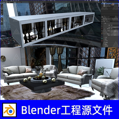 Blender欧式公寓室内房间卧室客厅3d建模素材工程源文件