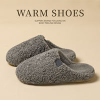 Lamb fleece cotton slippers for women's autumn and winter 2026 new style home indoor warmth thick-soled woolen slippers for men's winter thumbnail 3