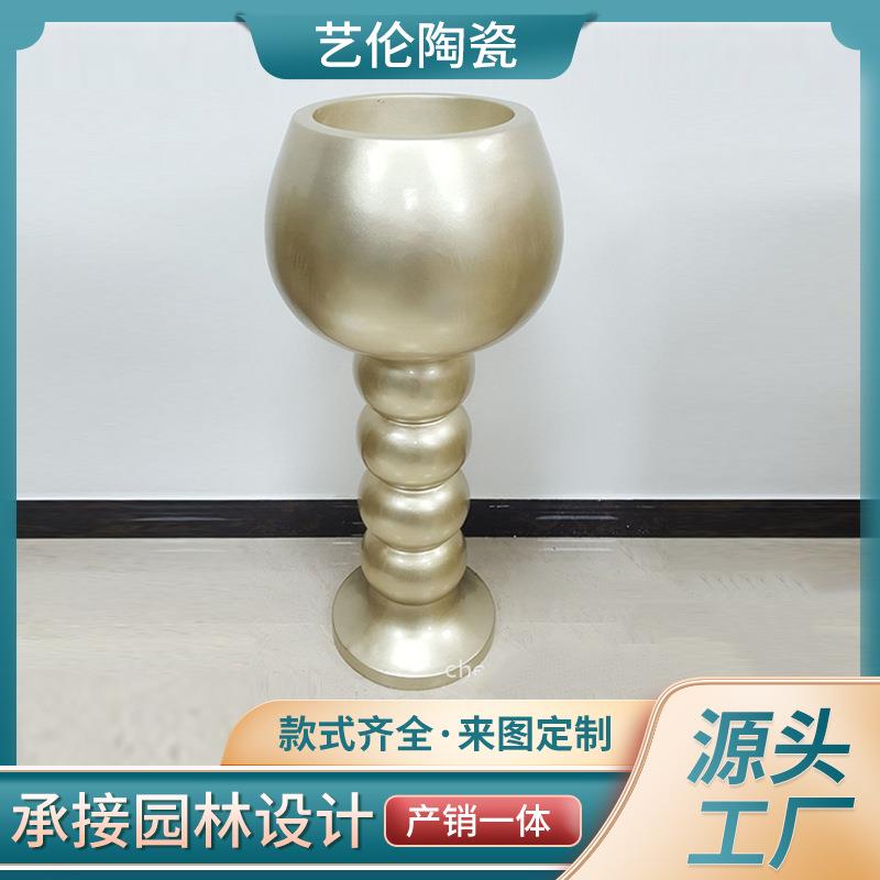 圆形大口径糖葫芦型腰身花盆酒店商场客厅工艺摆件落地玻璃钢花瓶