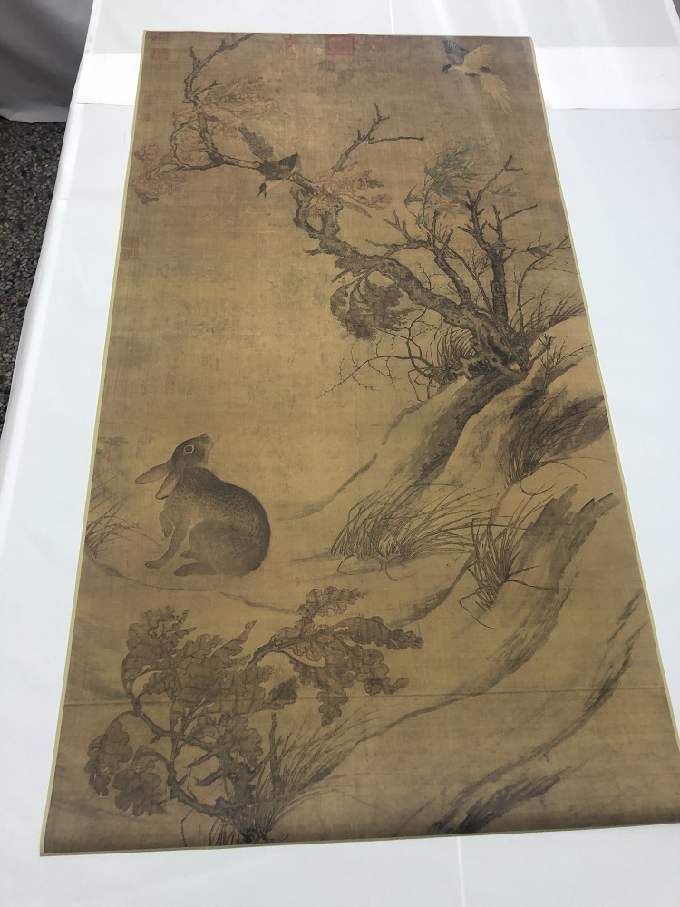 北宋 崔白 双喜图 名家工笔宋画花鸟走兽国画竖幅高清绢布微喷