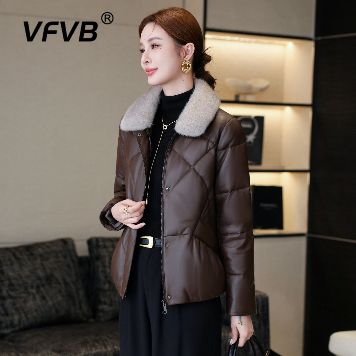 真皮羽绒服女2026秋冬新款可拆卸水貂毛领皮草绵羊皮皮衣短款外套