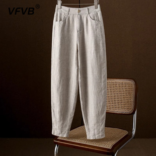 薄款 子女夏季 收脚九分裤 冰凉亚麻裤 休闲裤 棉麻哈伦裤 新款 宽松大码
