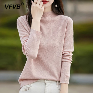 秋冬毛衣 半高领打底衫 女2024新款 秋冬雕花内搭针织上衣加大码 女装