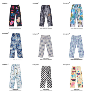 痞帅垂感运动九分长裤 男宽松嘻哈阔腿花裤 秋 篮球休闲卫裤 球星美式