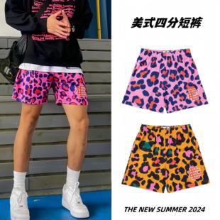 美式篮球不过膝短裤EE潮牌粉色豹纹四分男士夏季运动速干训练裤子