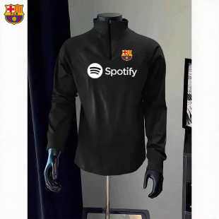 巴萨皇马足球服长袖男秋冬薄款跑步健身训练服修身半拉链田径上衣