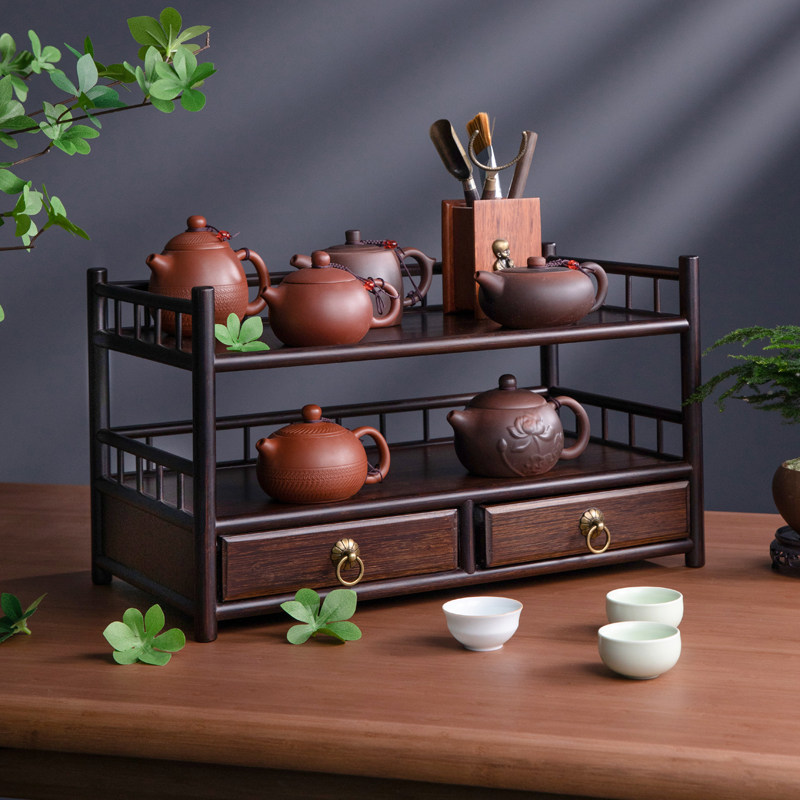 桌面茶具置物架茶架子小型博古架茶台实木中式茶叶展示柜茶桌摆件