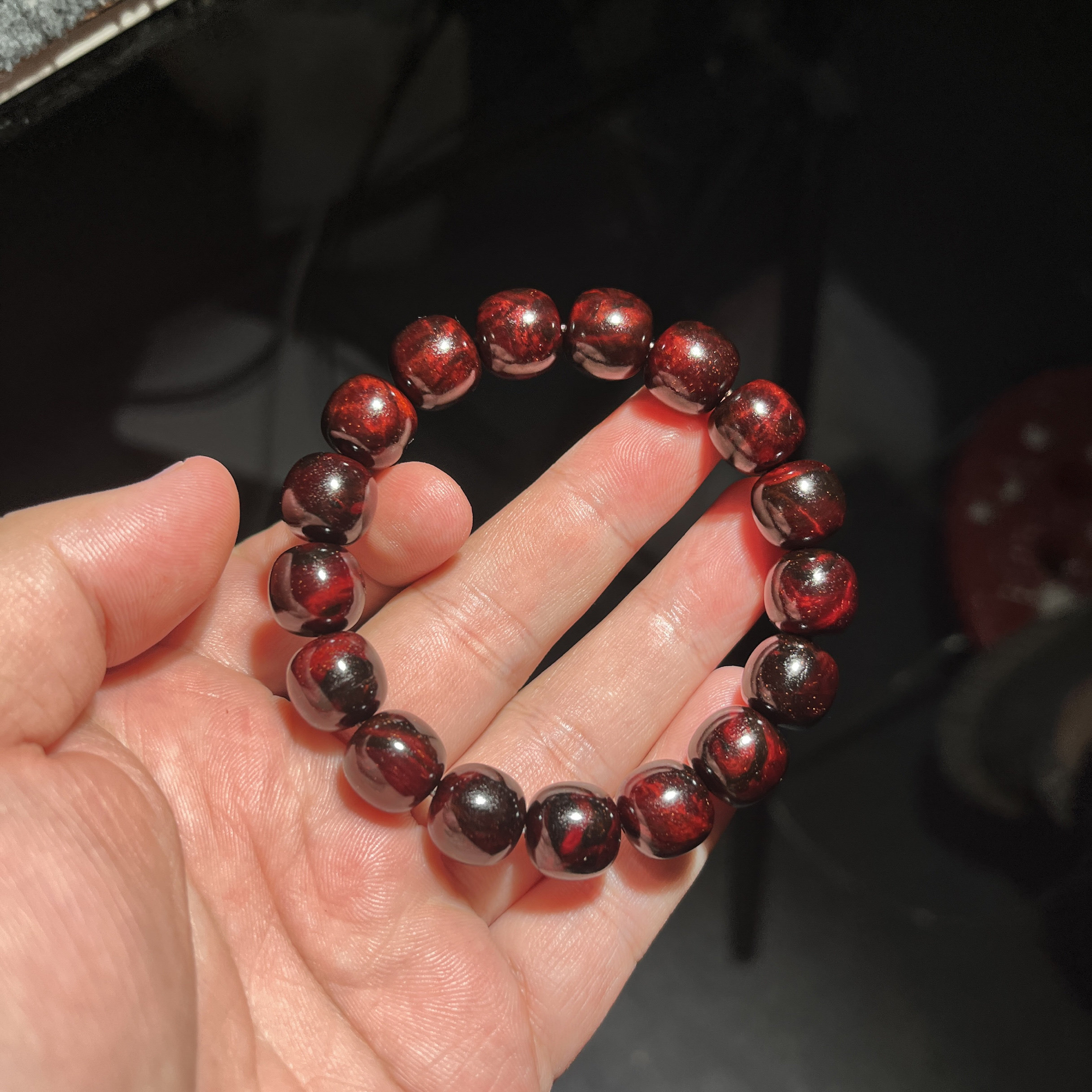 5005-印度小叶紫檀特色根料老料火焰纹老型手串12mm