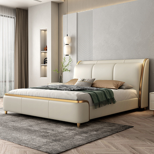 CBD真皮床轻奢现代主卧室高端大气豪华双人大床实木软包婚床法式