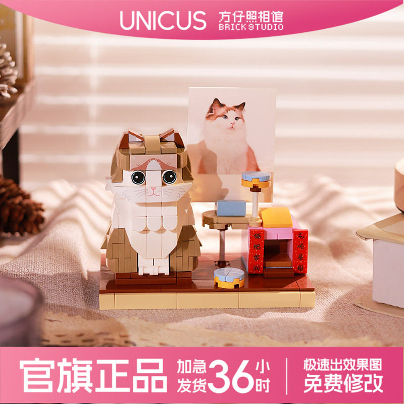 方仔照相馆unicus照片定制宠物猫创意积木拼装玩具情侣摆件手办