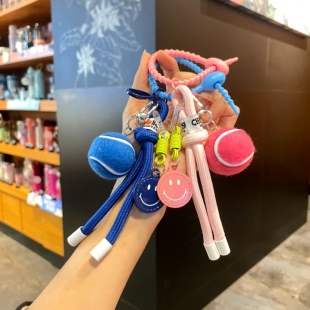 彩色笑脸网球钥匙扣可爱创意书包挂件女运动系列汽车钥匙链小礼品