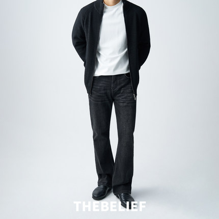 秋冬高端复古做旧黑灰色加绒保暖休闲直筒裤垂感517微喇牛仔裤男