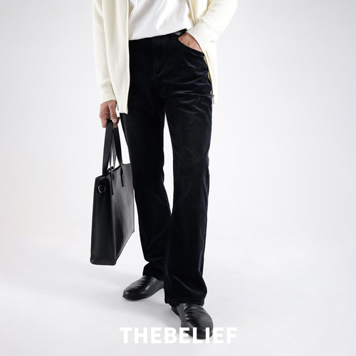 复古黑色灯芯绒直筒裤