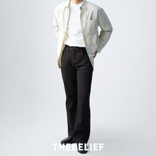 复古加绒宽松直筒微喇牛仔裤男