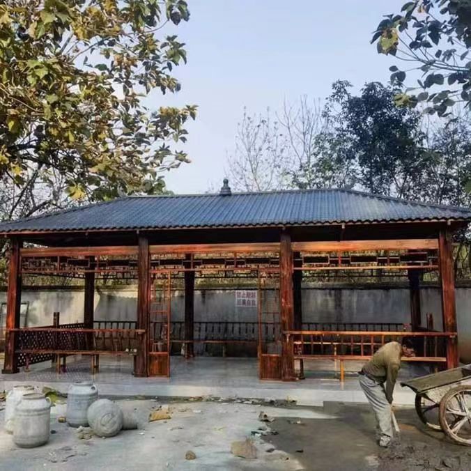 仿古景观亭水榭亭古建防腐木凉亭户外庭院菠萝格四角六角实木亭子
